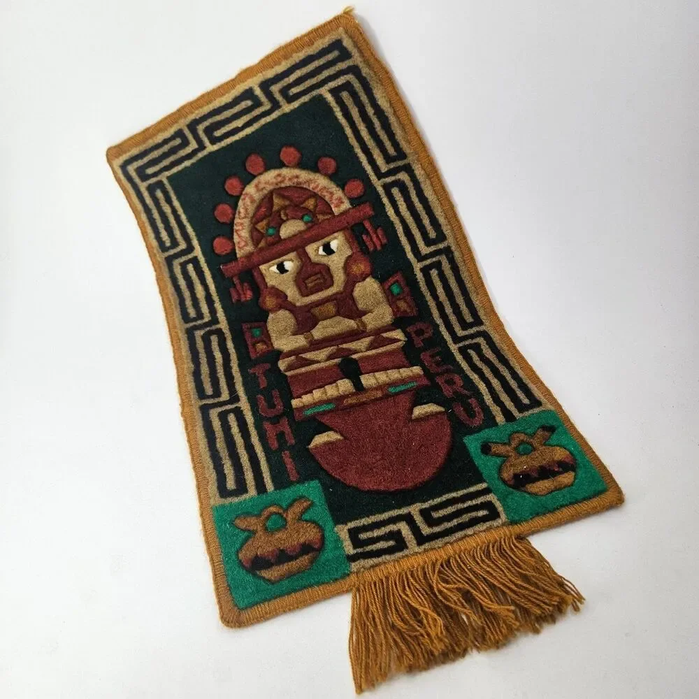 Vintage Peruvian Tumi Figure Wall Hanging Tapestry Textile Art Peru Handmade